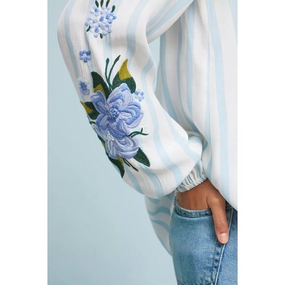 ANTHRO Akemi & Kin | Floral Embroidered & Striped Blouse - Picture 4 of 16